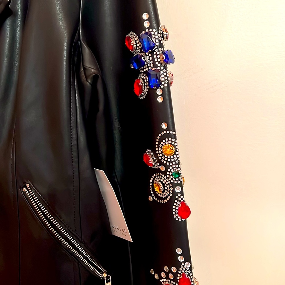 Bagatelle Black Embellished Faux Leather Jacket. Size M Rhinestones and Jewelry - Picture 5 of 7
